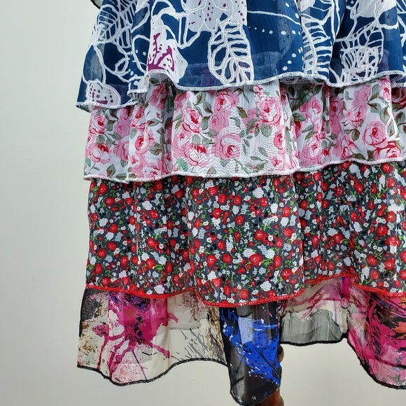 Kitty Mixed Floral Tiered Ruffle Strapless Dress - Picture 5 of 8